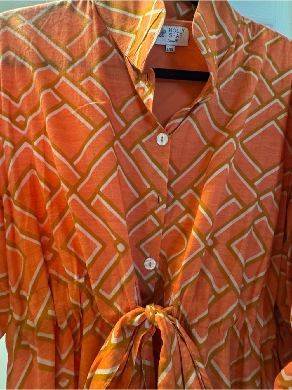 Holly Shae Catherine Orange Button-Front Maxi Dress with Tie Waist L/XL - Picture 5 of 6